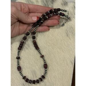 Native American Sterling Silver 8mm Purple Spiny Navajo Pearl Necklace 20-22”